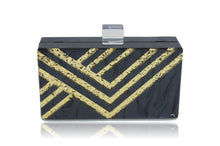 Load image into Gallery viewer, Black Gold Strip Acrylic Box Clutch
